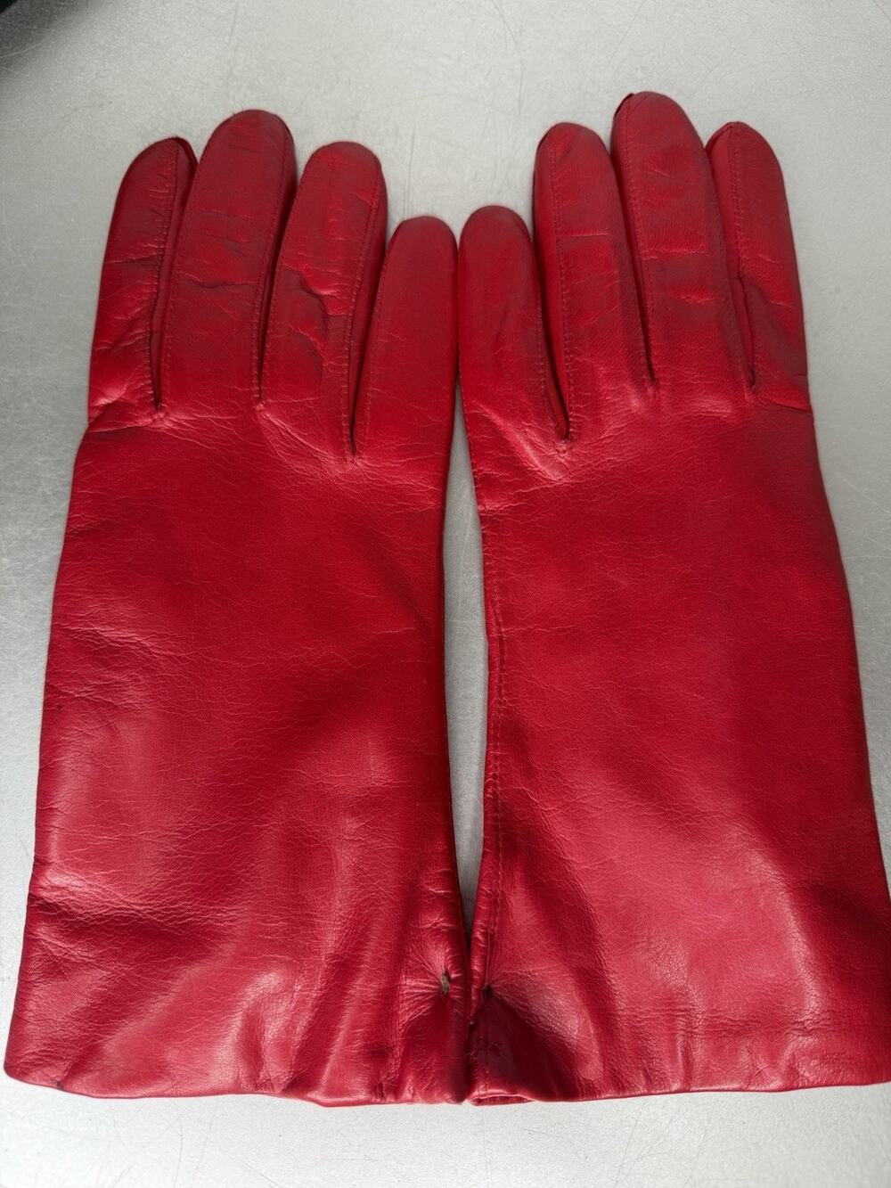 Vintage Nordstrom Red Leather Lined Winter Gloves Women’s Sz 7.5 New!